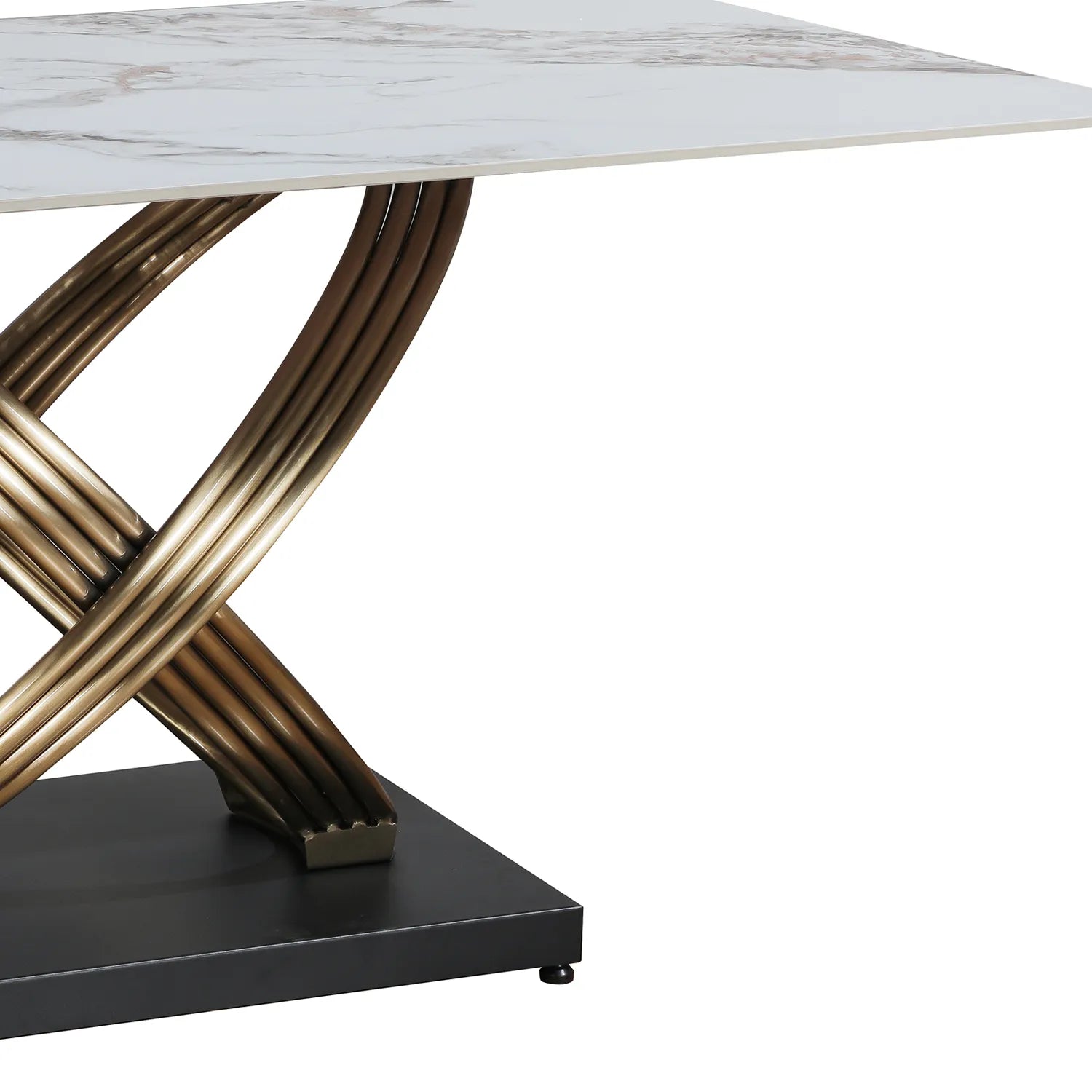 Ovell White & Gold Ceramic 1.8M Dining Table - Close Up