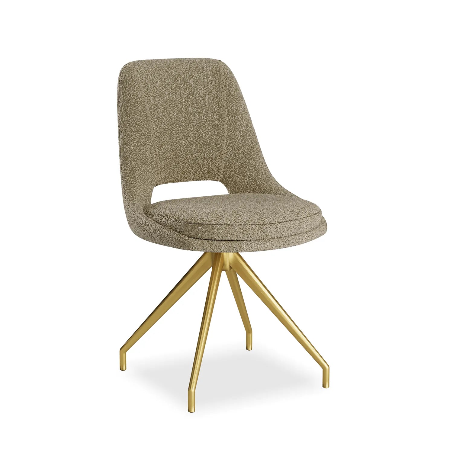 Ovell Stone Boucle Fabric Swivel Dining Chairs with Gold Legs