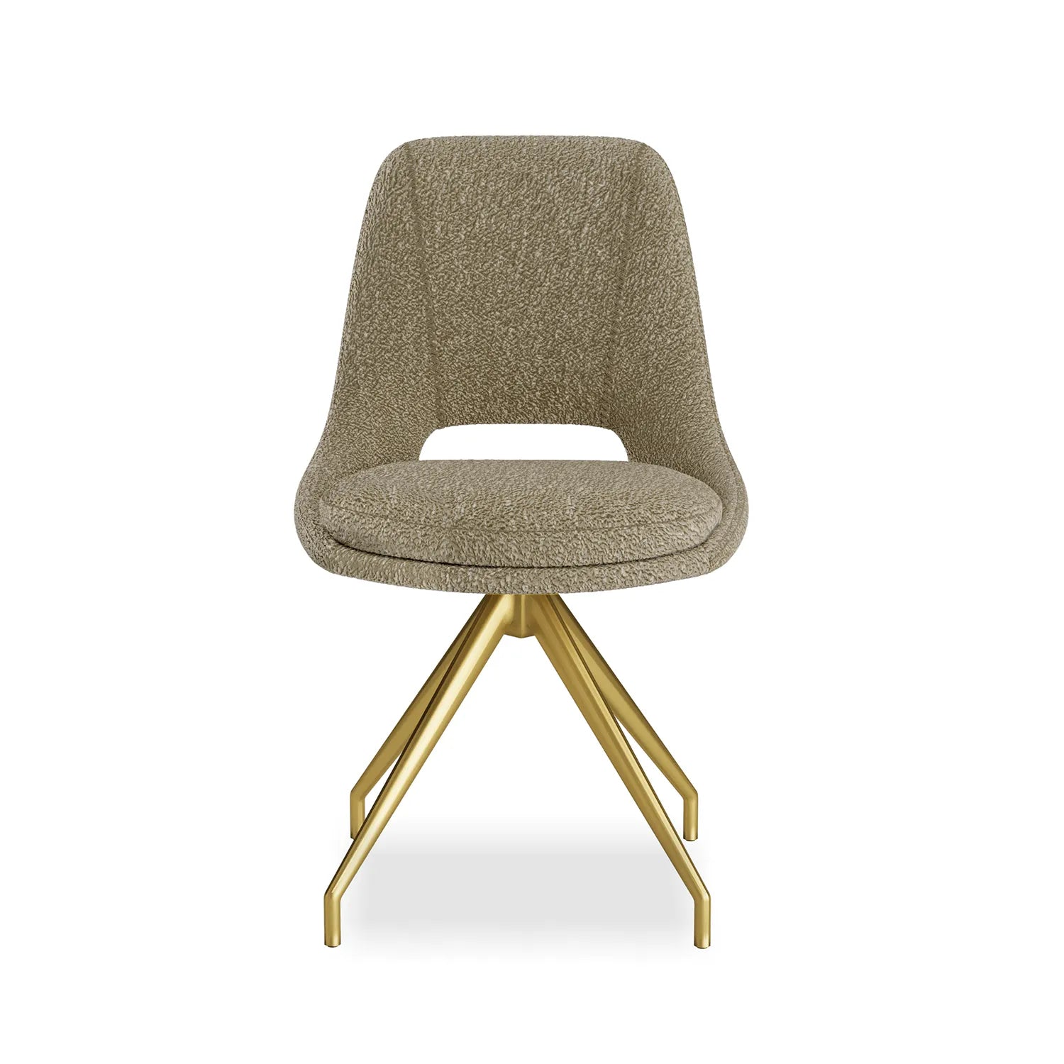 Ovell Stone Boucle Fabric Swivel Dining Chairs with Gold Legs