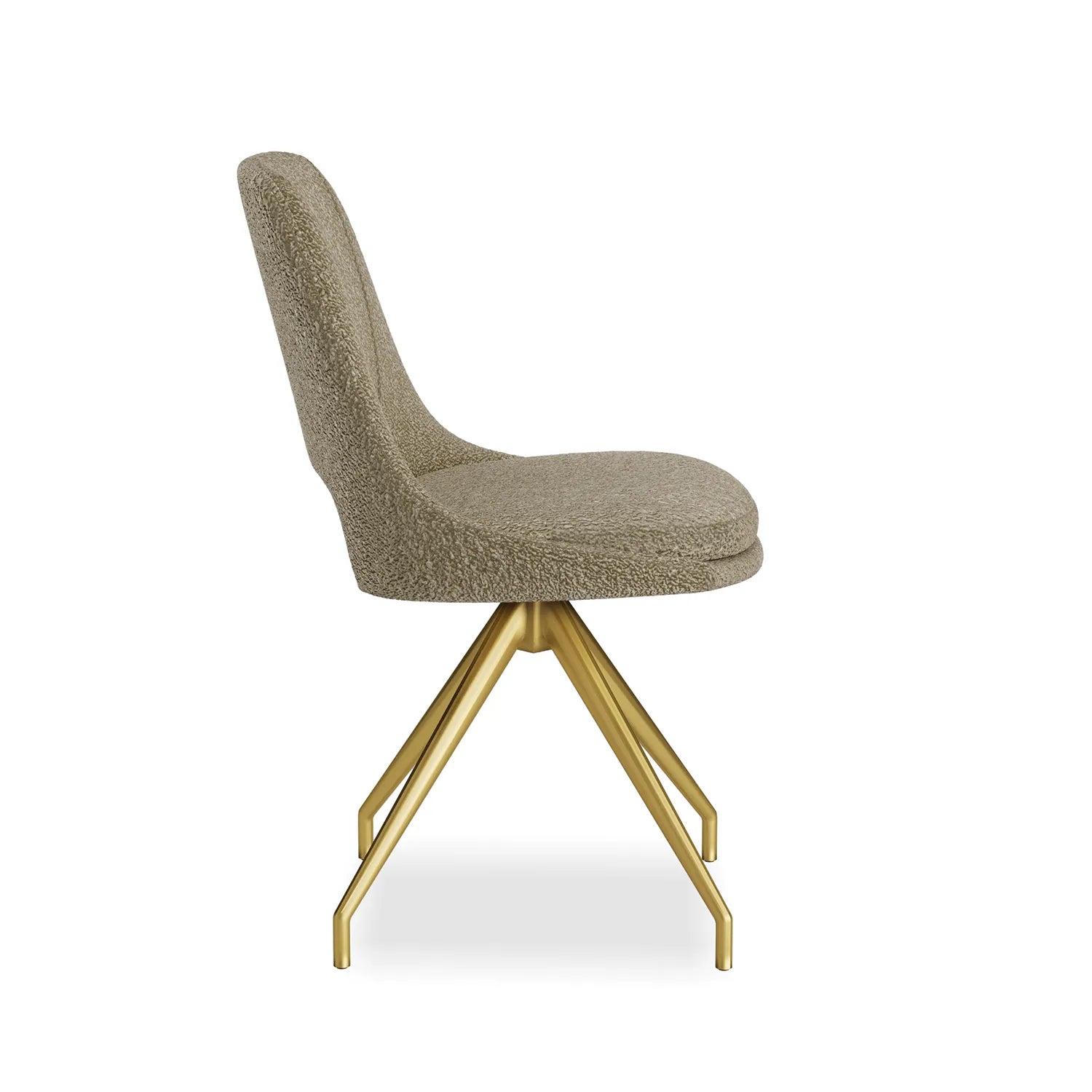 Ovell Oat Boucle Fabric Swivel Dining Chairs with Gold Legs