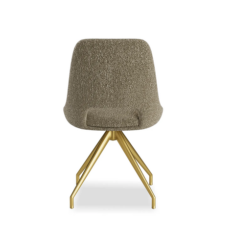 Ovell Brown Boucle Fabric Swivel Dining Chairs with Gold Legs