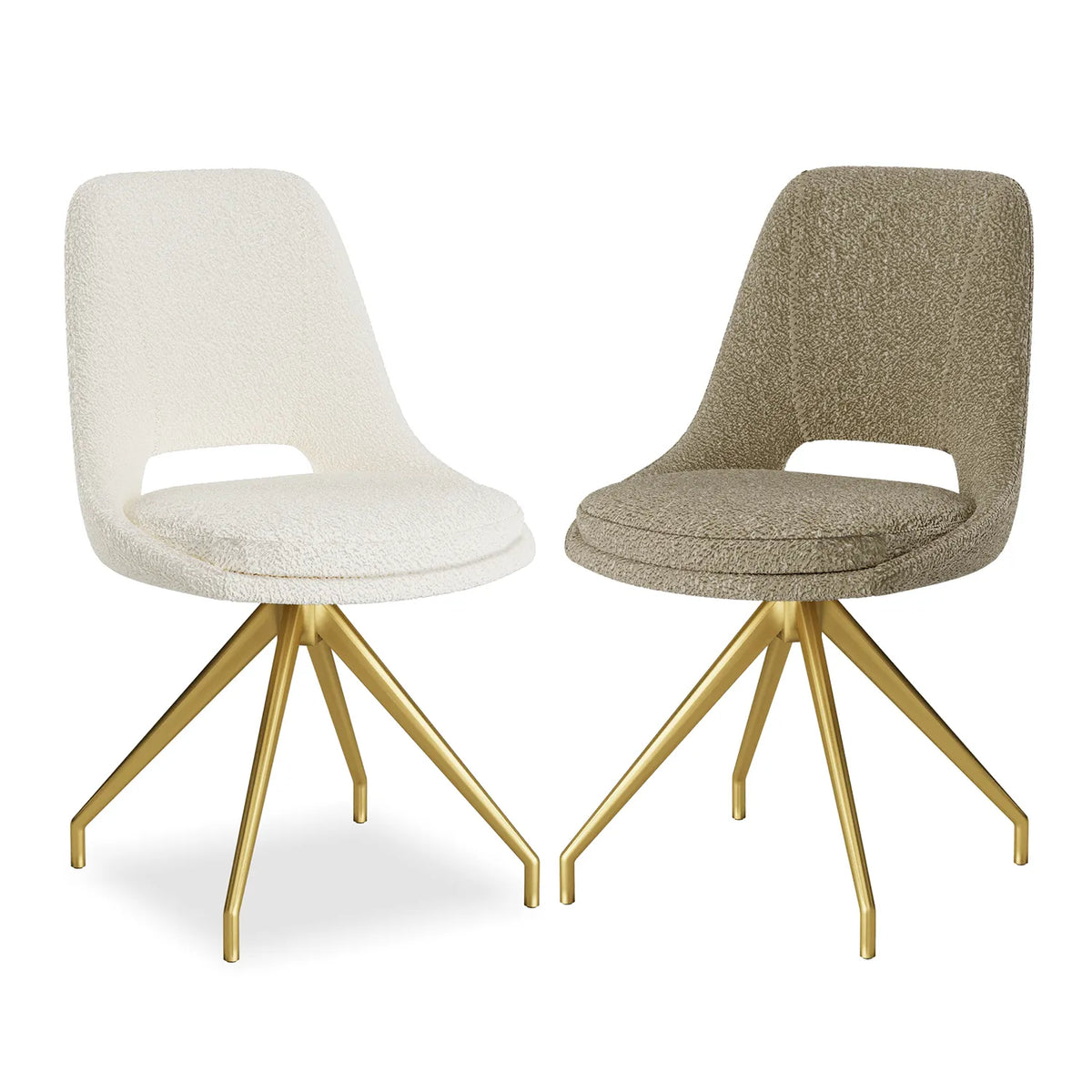 Ovell Boucle Fabric Swivel Dining Chairs choice of 2 colour cream and stone