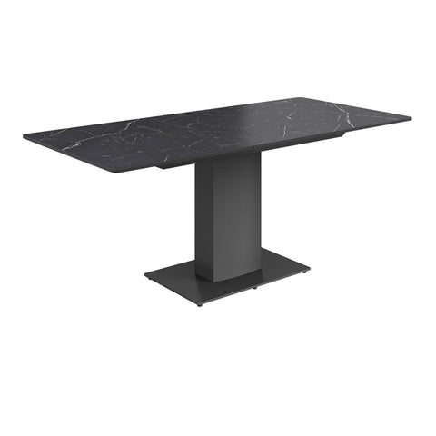 Pavoni 140-180cm Matte Black Ceramic Auto-Rise Extending Dining Table with 4 Chairs, also available in White Gloss - Angled Table Extended