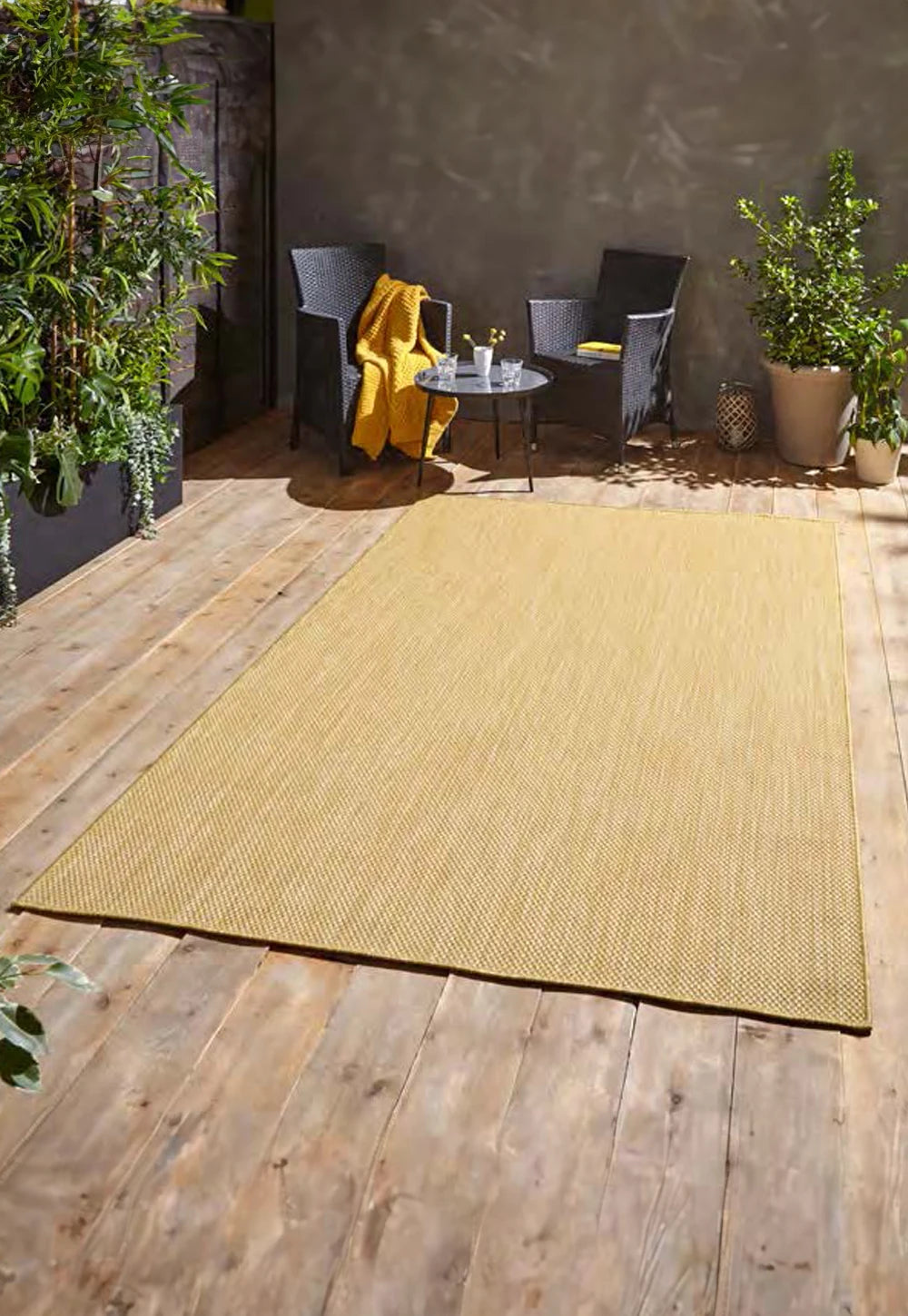 Yellow Textured Indoor Outdoor Rug