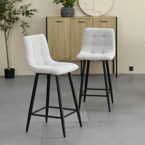 Pair of Grey Boucle Bar Stools, also available in Cream - Lifestyle Image