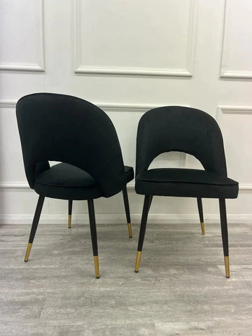 Set of 4 beige leather dining chairs, also available in Beige Velvet, Black Velvet, Rust Velvet and Champagne Velvet-Main-Image-Black-Velvet-Chairs