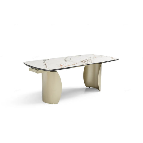 Paoli Matt White & Earth Vein Italian Ceramic Extending Dining Table