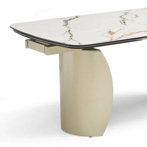 Paoli Matt White & Earth Vein gold Base Italian Ceramic Extending Dining Table