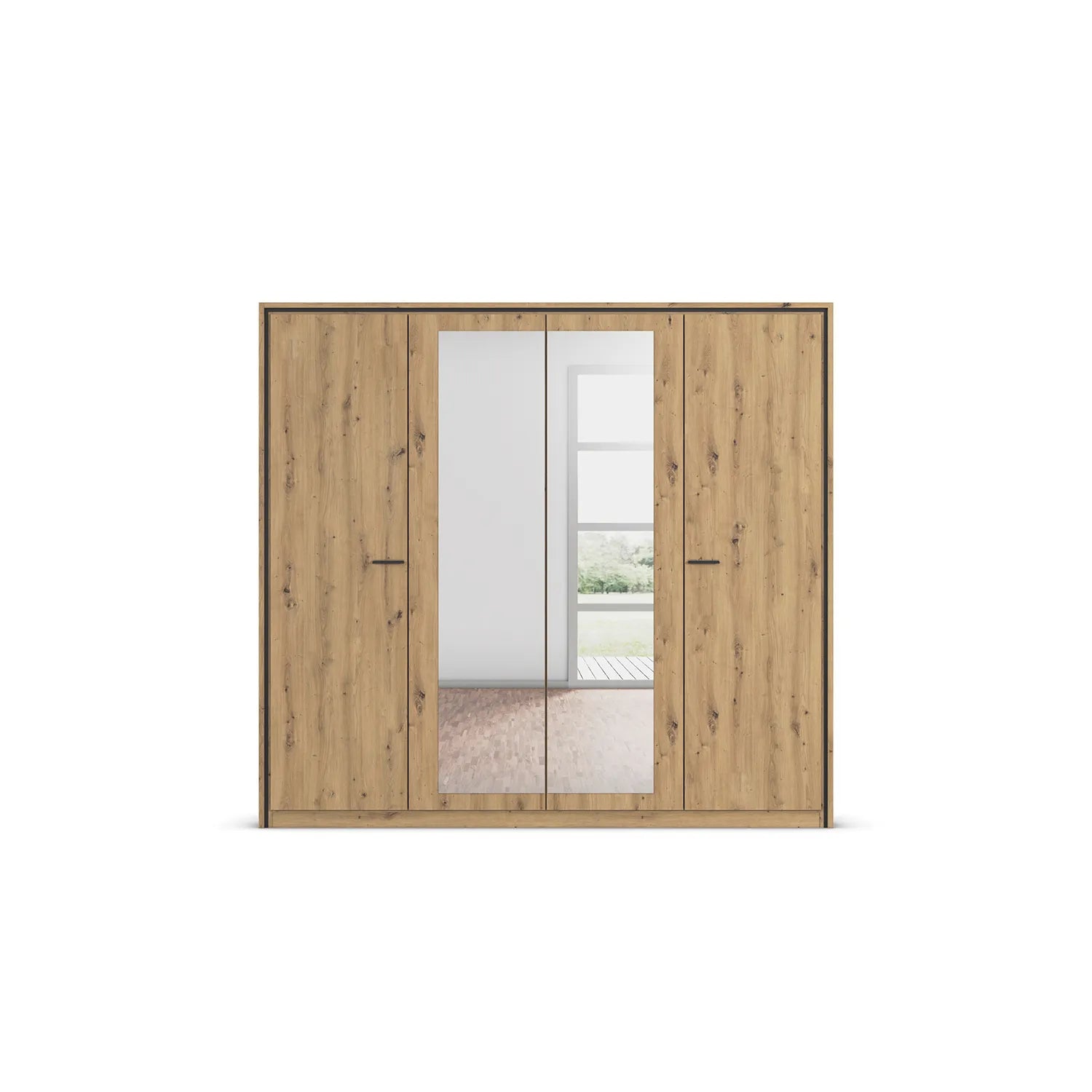 Zolo Artisan Oak 4 Door hinged Wardrobe With Mirror- 230cm