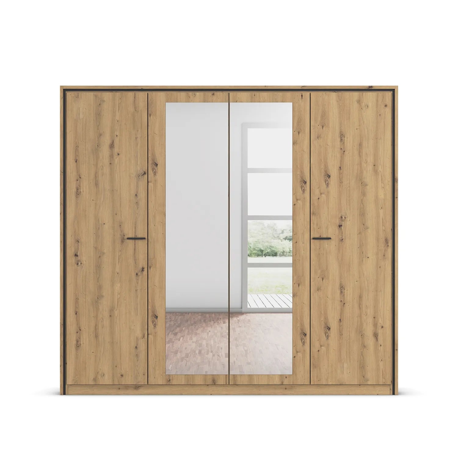 Zolo Artisan Oak 4 Door hinged Wardrobe With Mirror- 230cm