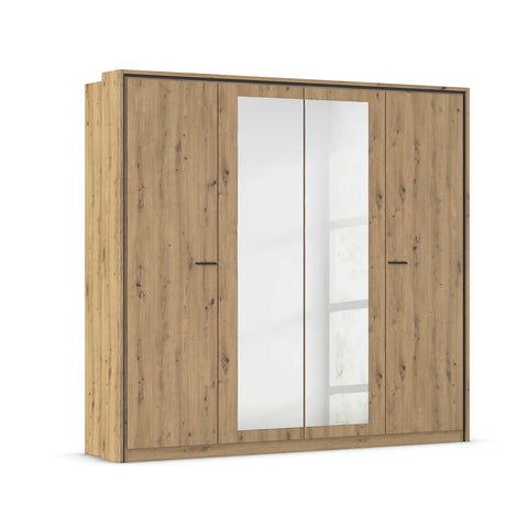 Zolo Artisan Oak 4 Door hinged Wardrobe With Mirror- 230cm