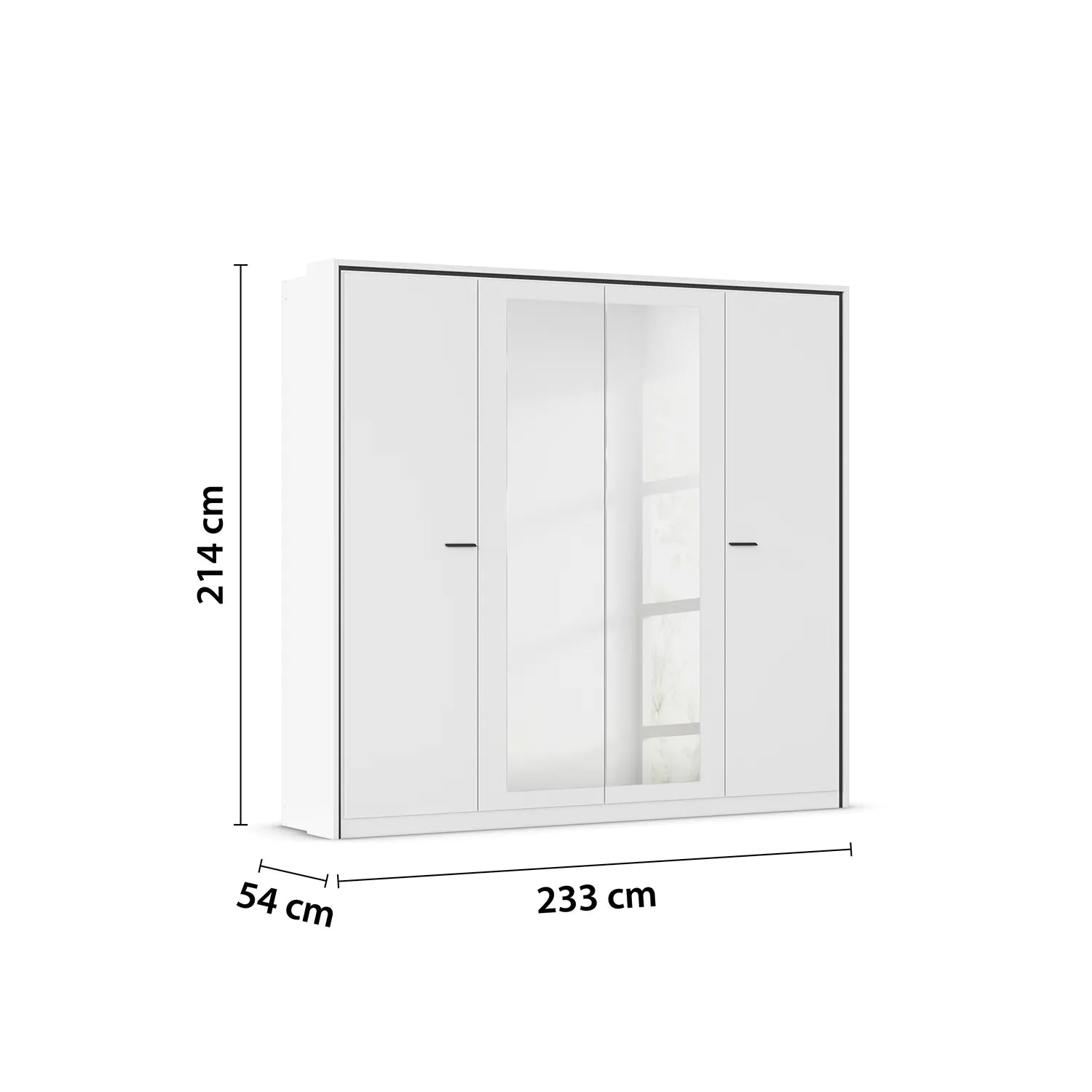 Zolo White 4 Door hinged Wardrobe With Mirror - 230cm