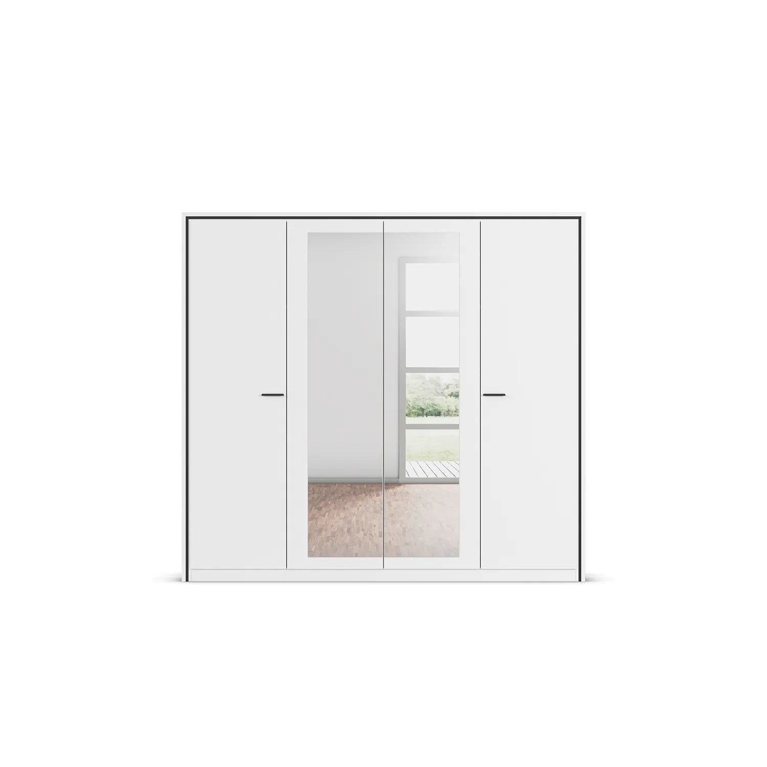 Zolo White 4 Door hinged Wardrobe With Mirror - 230cm