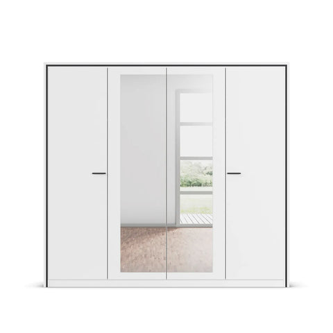 Zolo White 4 Door hinged Wardrobe With Mirror - 230cm