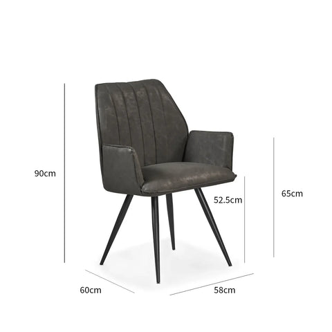 Solace Distressed Dark Grey PU Dining Chairs, Set of 4 - Dimensions 