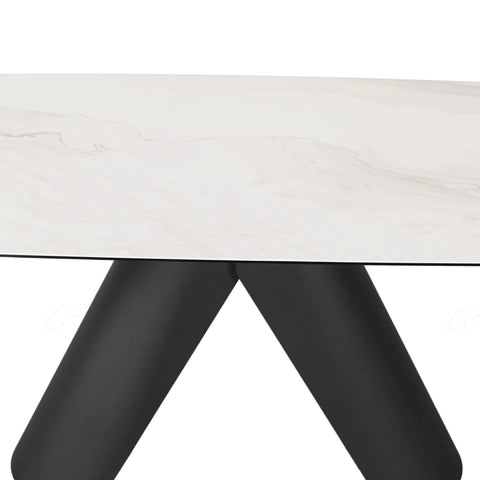 Perla Large Extending Dining Table -Matt White & Cosmic Grey Vein Ceramic