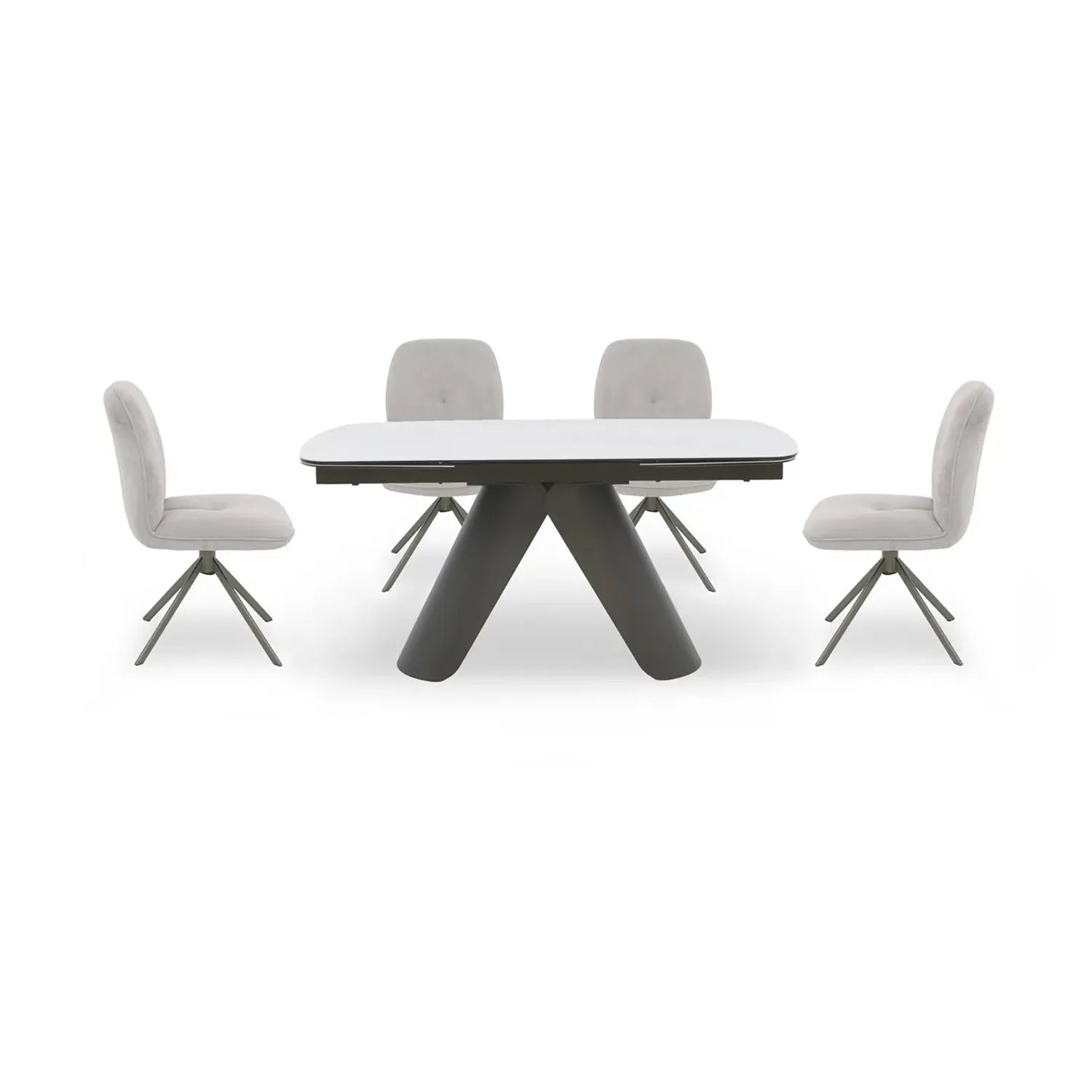 Perla Extending Dining Table with 4 Perla Swivel Fabric Dining Chairs