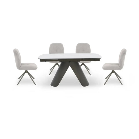 Perla White Ceramic Extending Dining Table With 4 Chairs Set