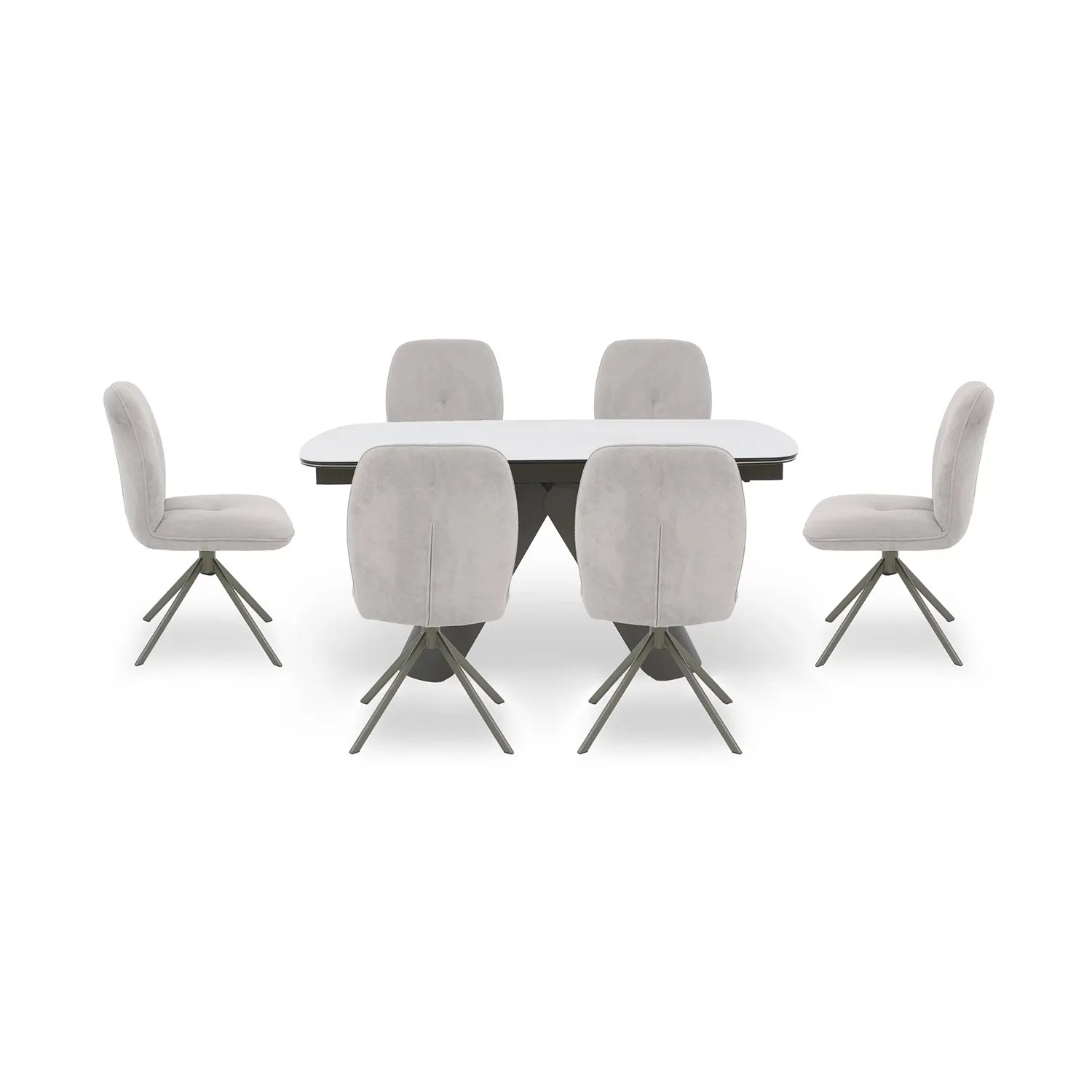 Perla Extending Dining Table with 4 Perla Swivel Fabric Dining Chairs