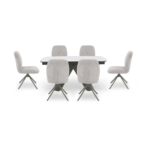 Perla White Ceramic Extending Dining Table With 6 Chairs Set