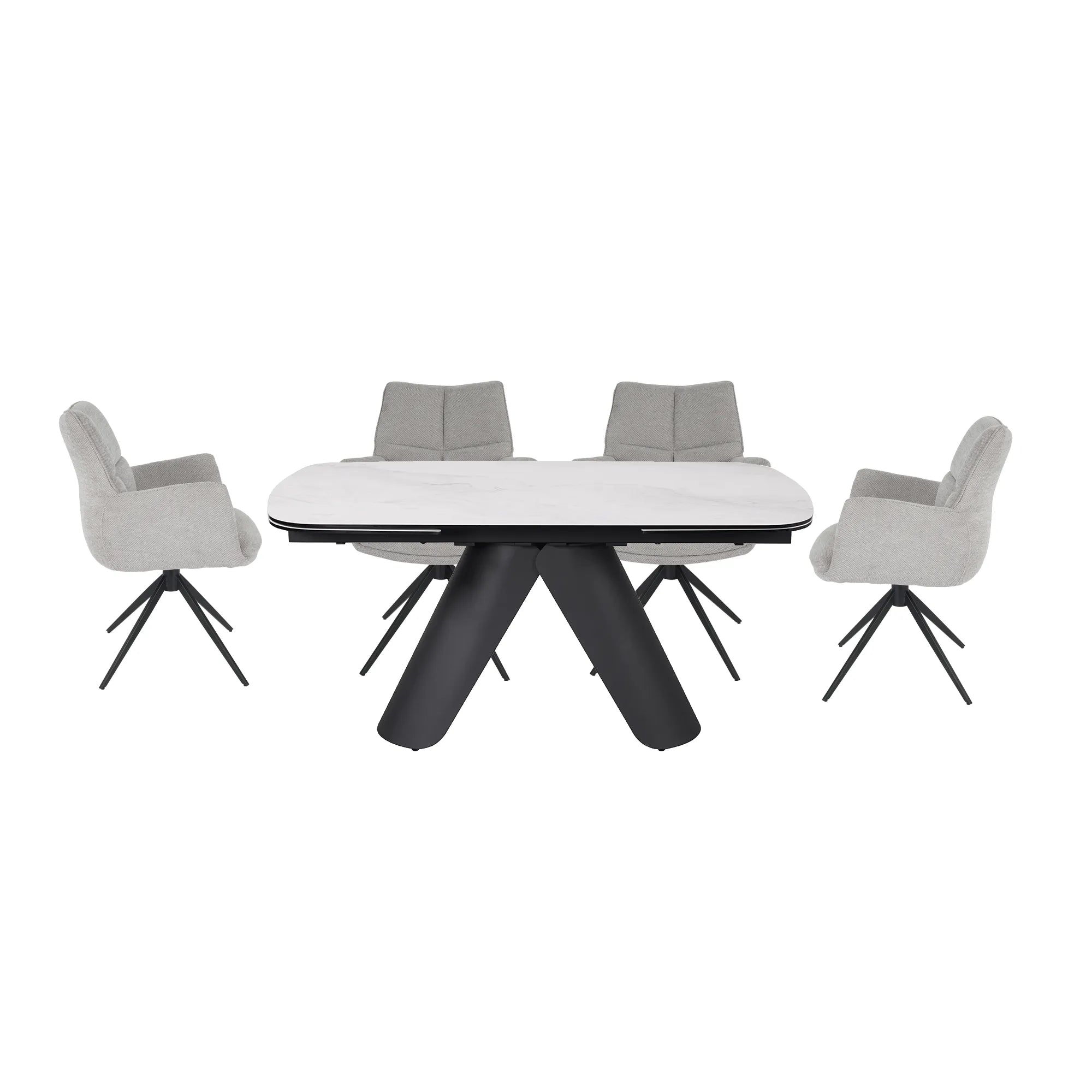 Perla Ext Dining Table with 4 Perla Carver Swivel Chairs