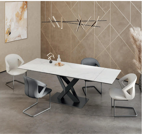 Phoenix White Gloss Ceramic Extending Dining Table and 6 or 8 Faux Leather Dining Chairs