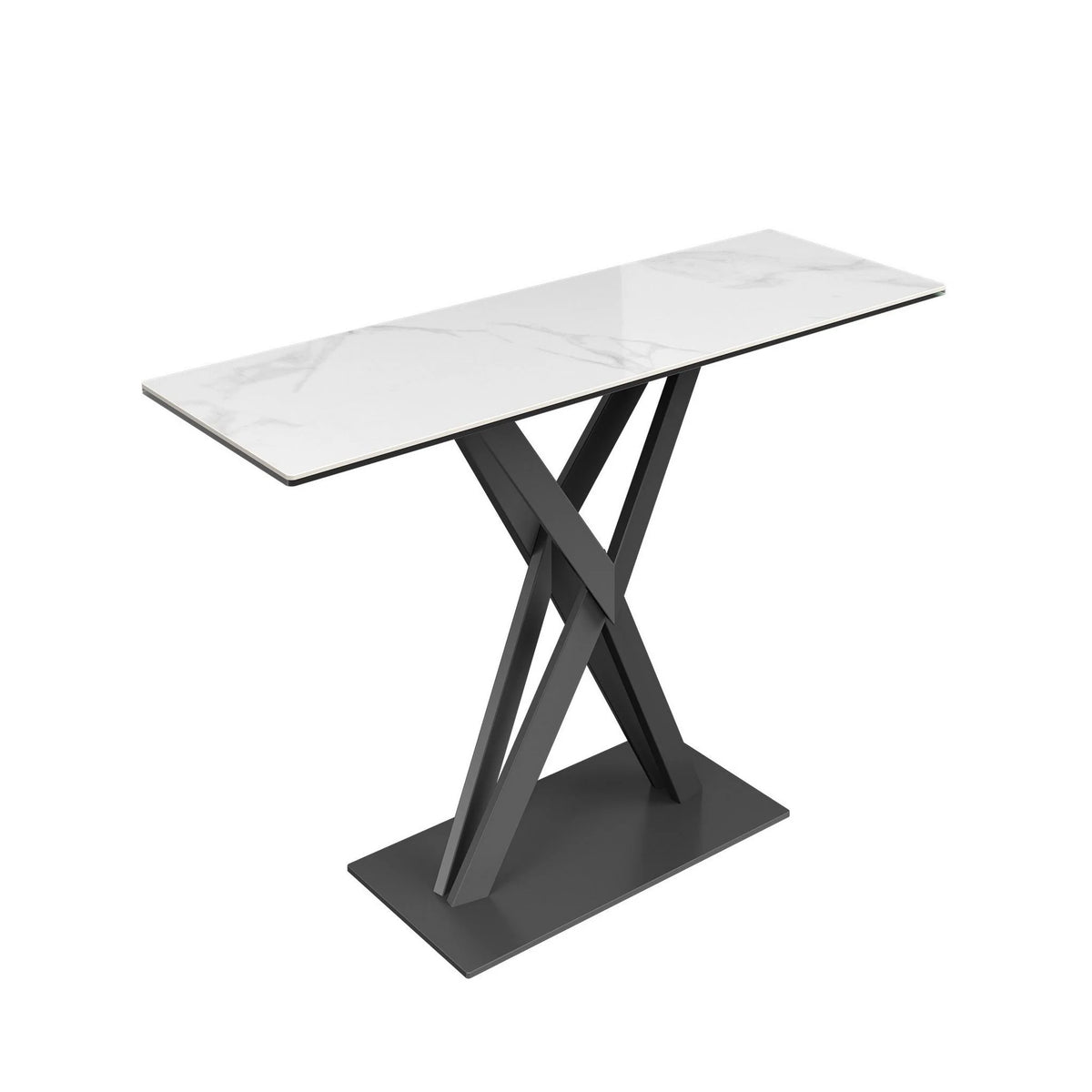 Phoenix White Gloss Marble Effect Ceramic Console Table with Grey Painted Metal Base 