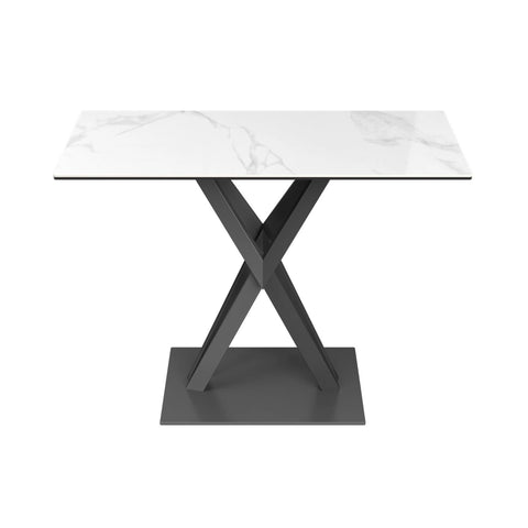 Kenzo White Gloss Marble Effect Ceramic Console Table with Grey Painted Metal Base 