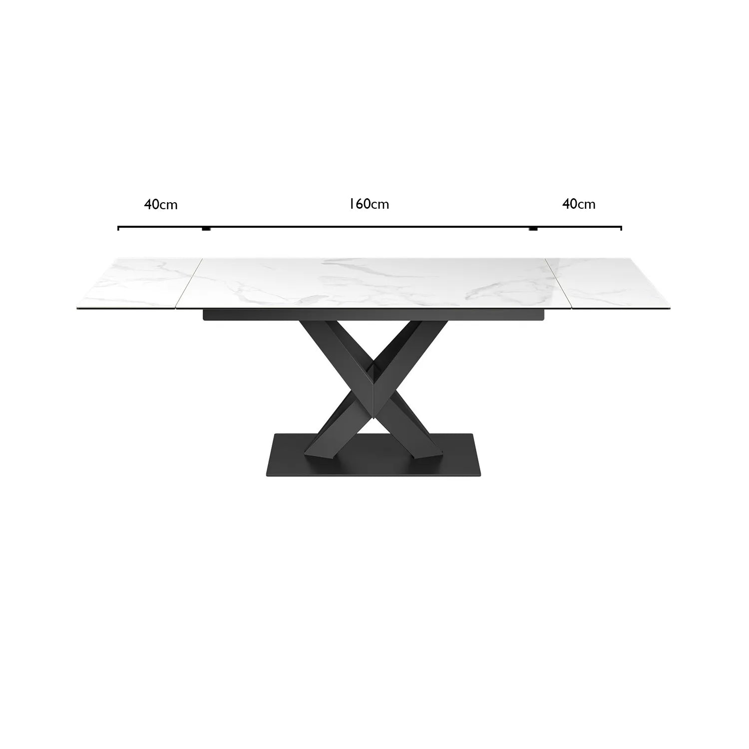 Phoenix White High Gloss Marble Effect Ceramic on Glass Extending Dining Table with  Grey Painted Steel Base - Dimensions 2