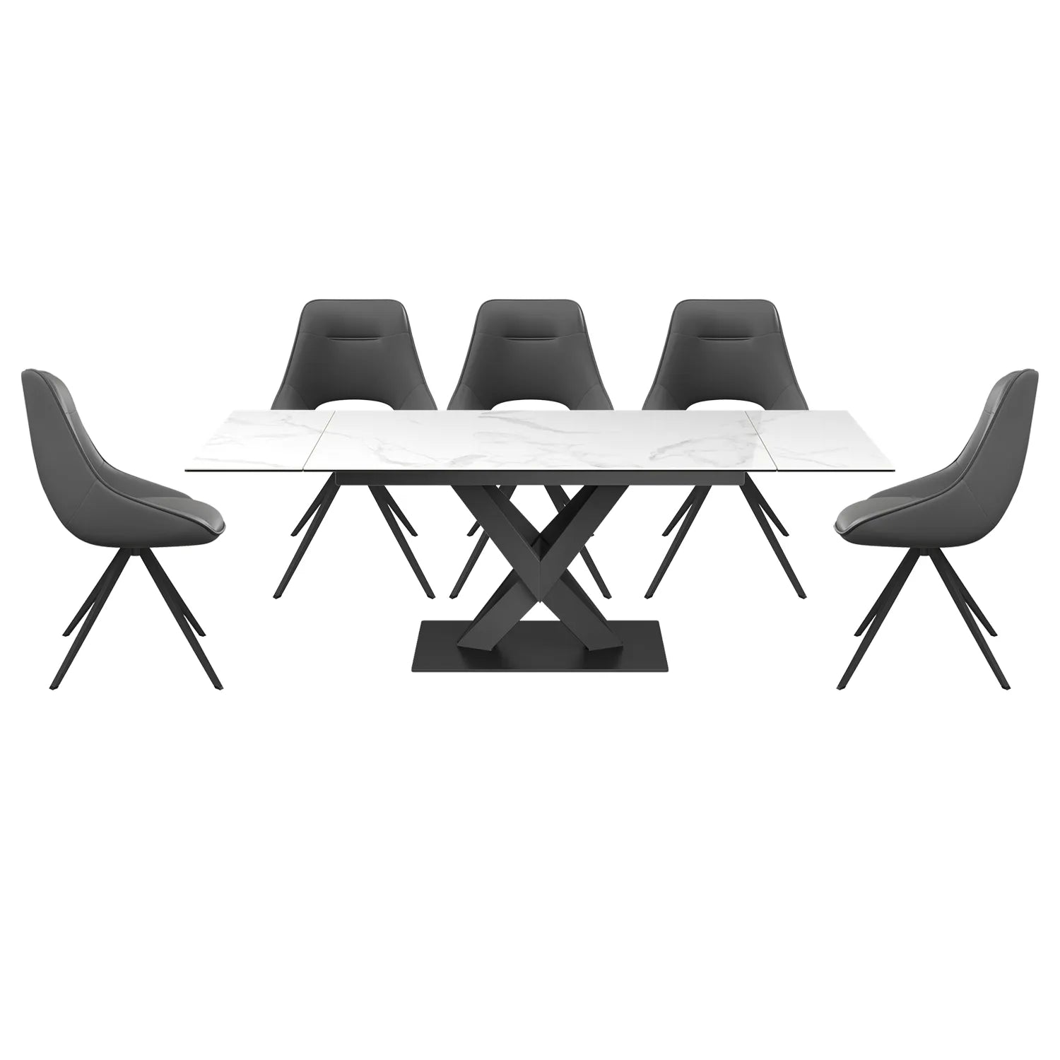 Phoenix Gloss White Ceramic Ext Dining Table with Cerutti Swivel Dining Chairs