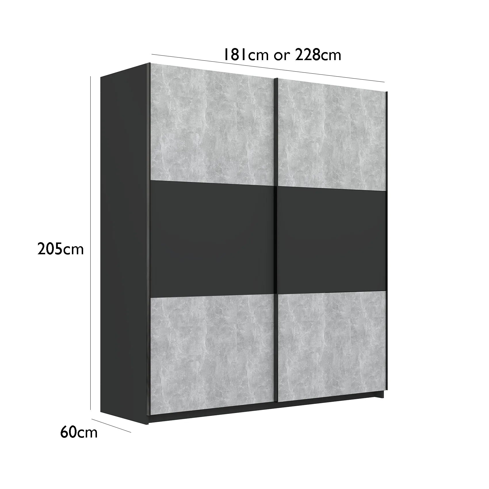 Portvelle Stone Effect Grey and Graphite Decor 181cm Sliding Door Wardrobe