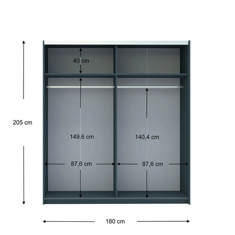 Portvelle Stone Effect Grey and Graphite Decor Sliding Door Wardrobe - Internal Details and Dimensions