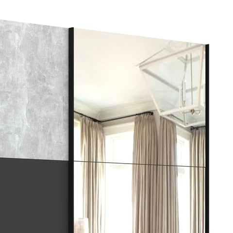 Portvelle Stone Effect Grey and Graphite Decor Sliding Door Wardrobe With Mirror - Mirror