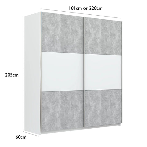 Portvelle Stone Effect Grey and White Decor Sliding Door Wardrobe With Mirror