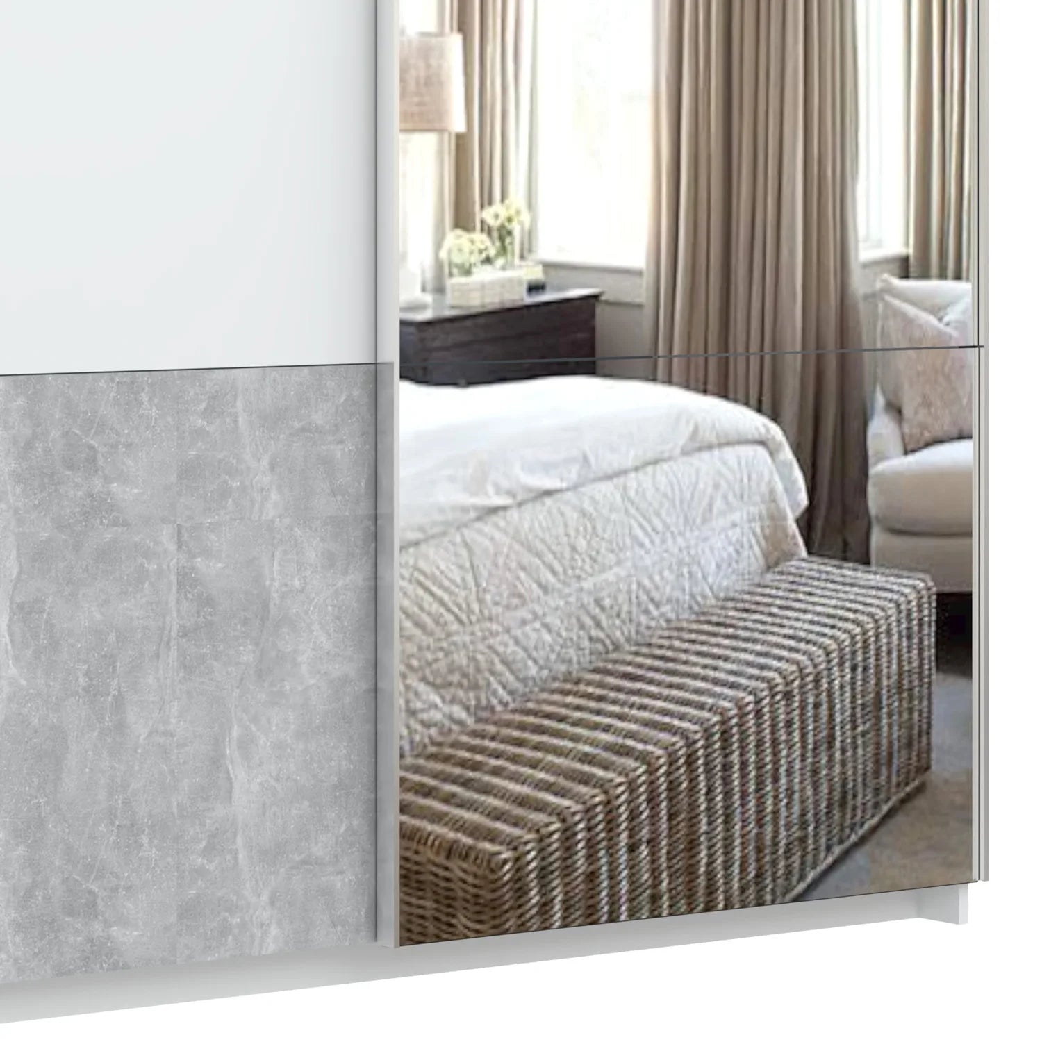 Portvelle Stone Effect Grey and White Decor Sliding Door Wardrobe with Mirror - Mirror