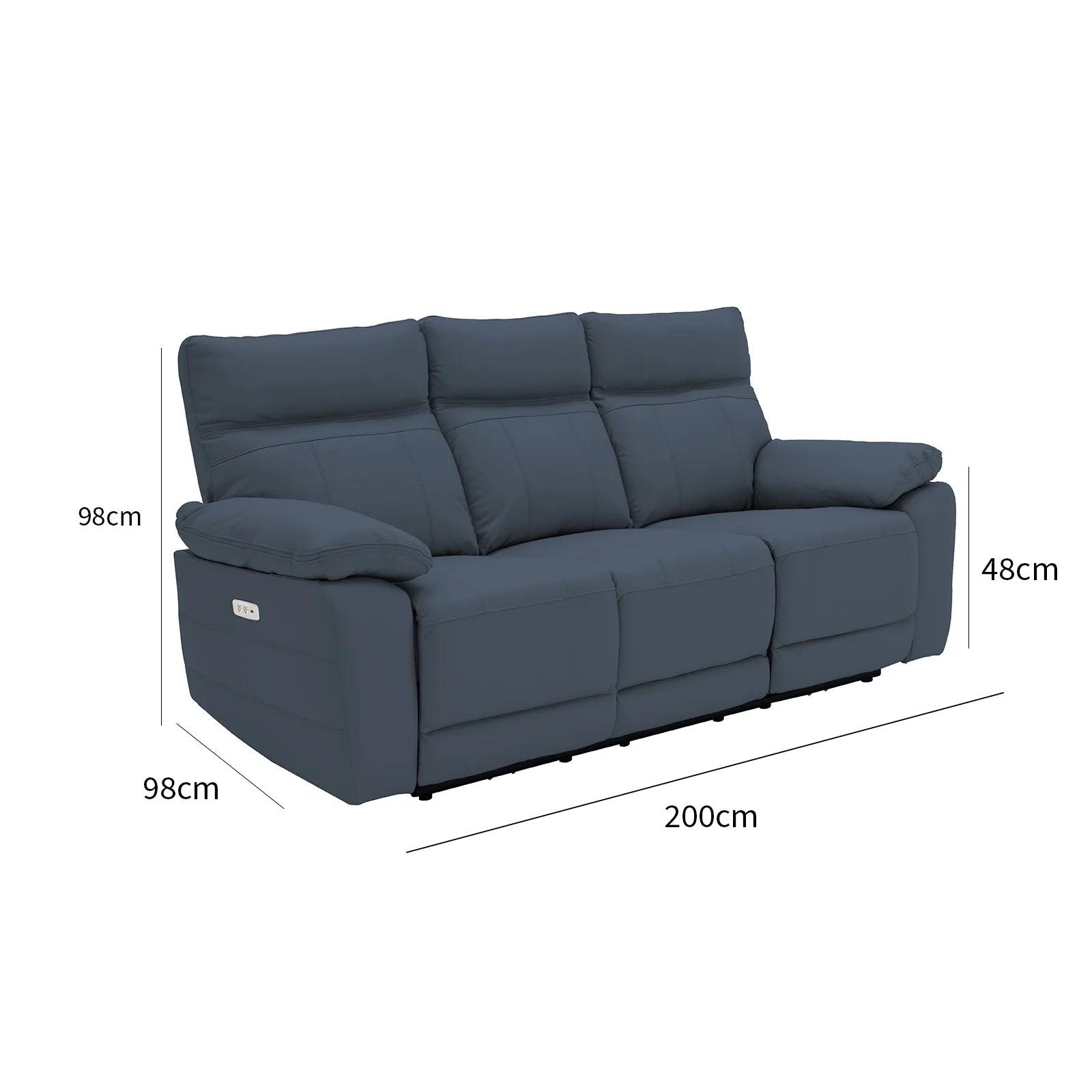 Positano Indigo Leather 3 Seater Electric Recliner Sofa