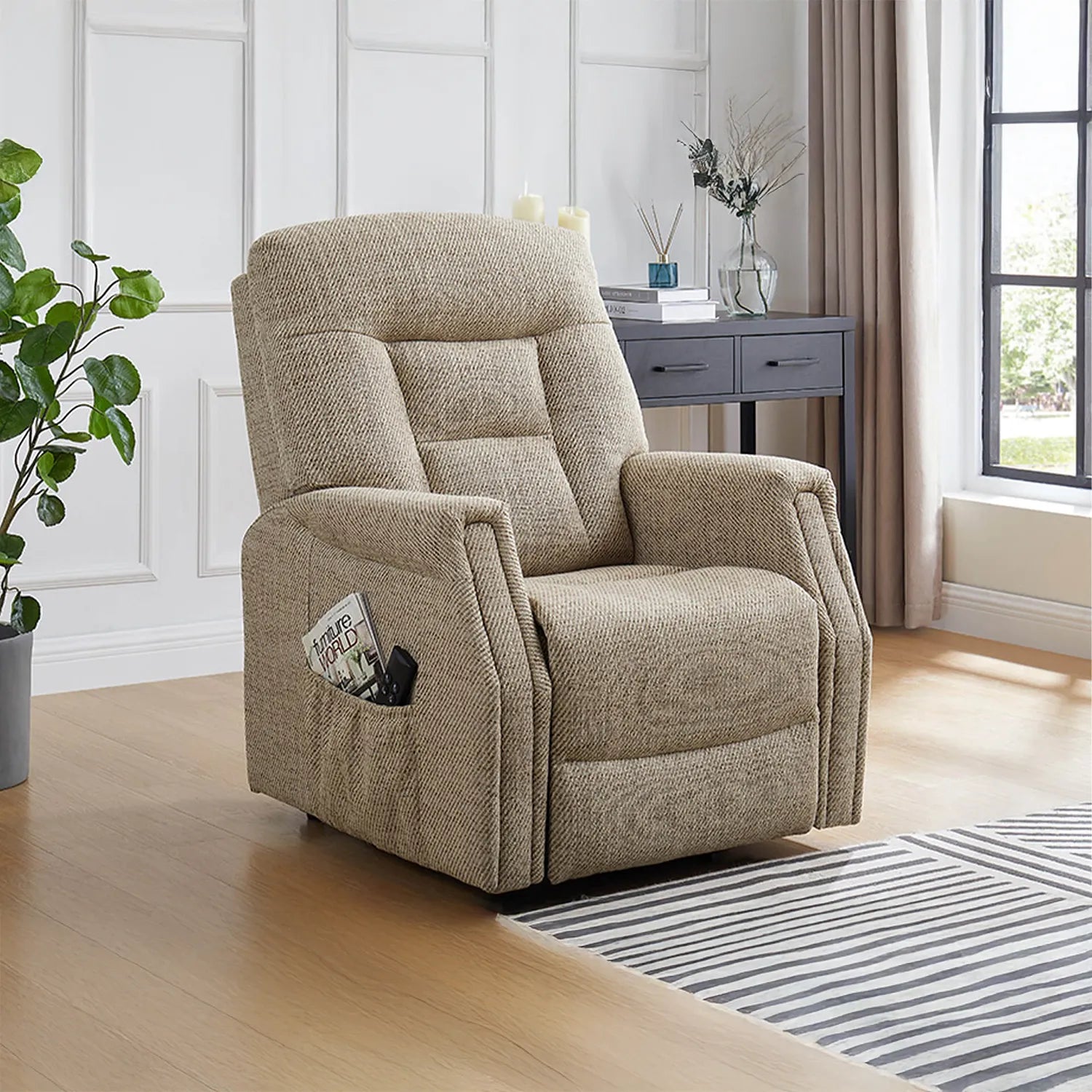 Preston Oatmeal Fabric Electric Lift & Rise Chair sale