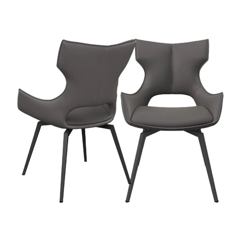 Westin Grey Leather Swivel Dining Chairs with Grey Base