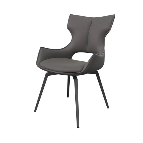 WestIn Grey Leather Swivel Dining Chairs with spider style grey legs