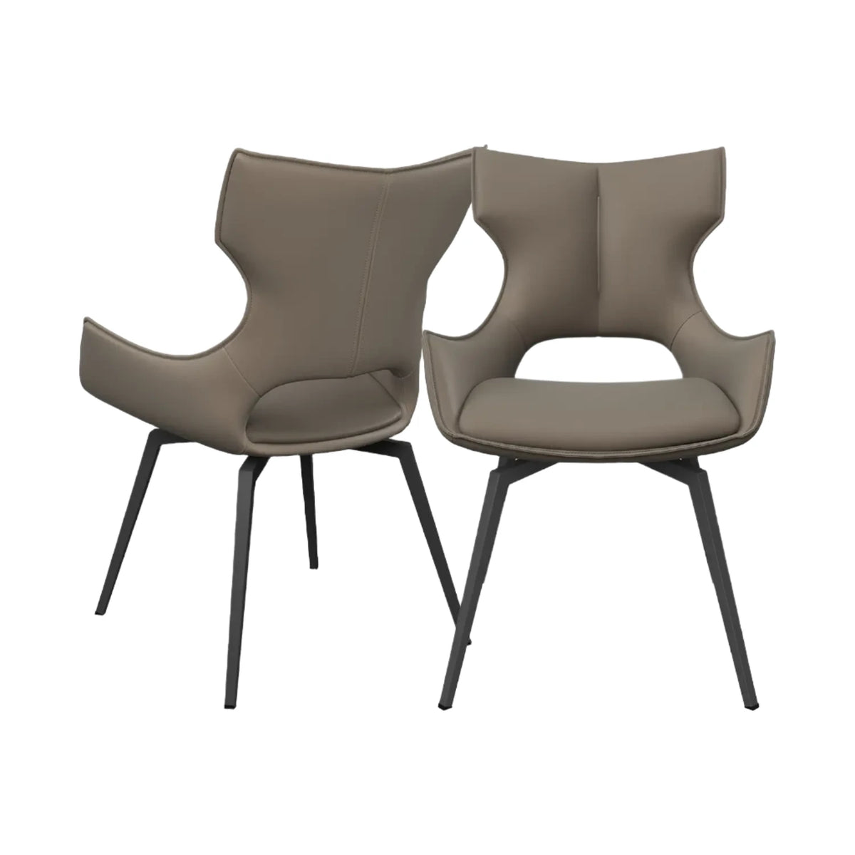 West In Taupe Leather Swivel Dining Chairs