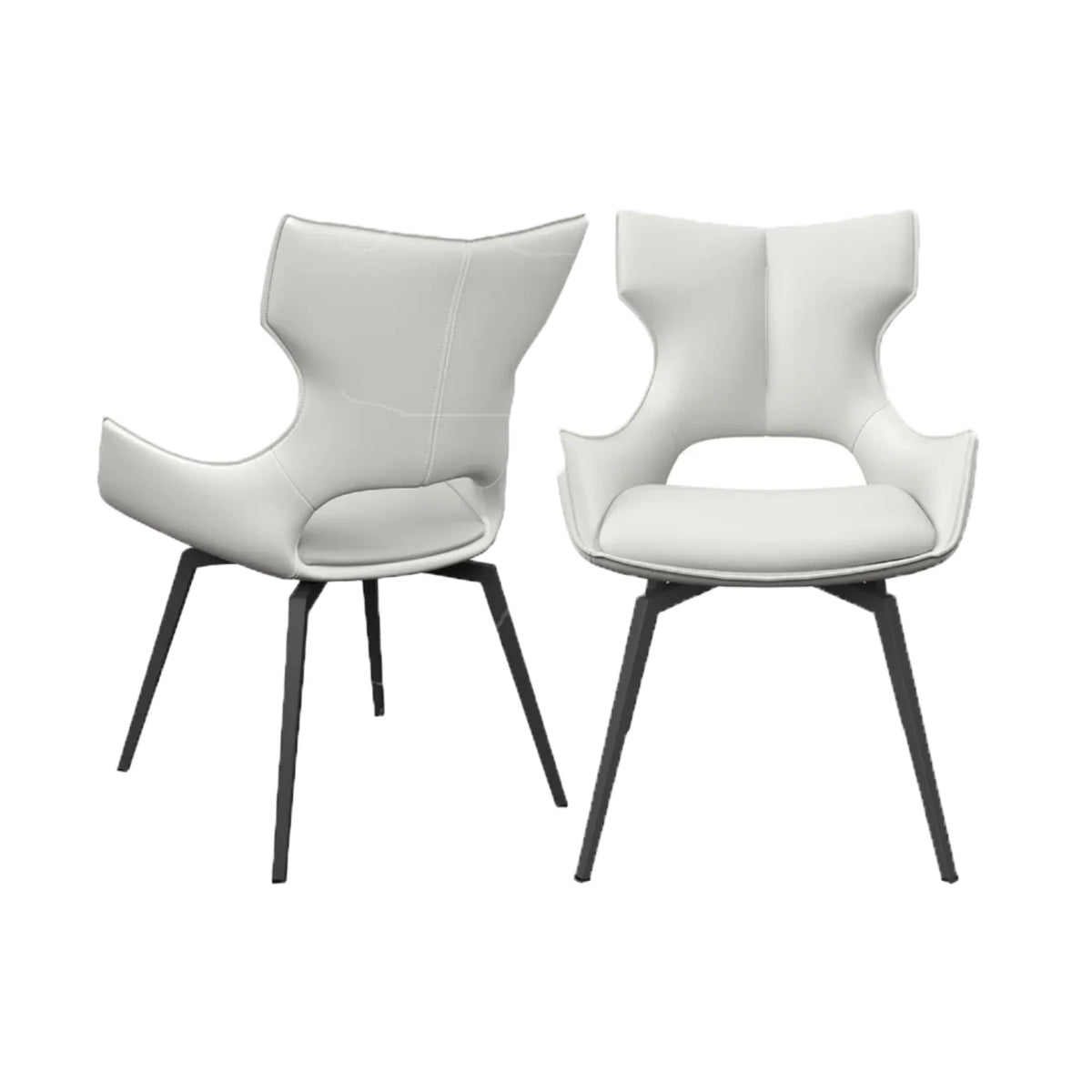 Westin White Leather Swivel Dining Chairs with Grey legs