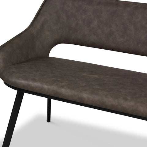 Harley Distressed Grey Leather Dining Bench, also available in Grey Boucle Fabric - Close Up of Curved Design