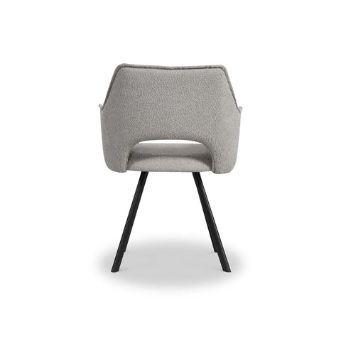 Harley Grey Boucle Dining Chairs, Set of 4. Also available in Distressed Grey Leather and Tan Faux Suede - Back View 