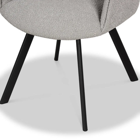 Harley Grey Boucle Dining Chairs, Set of 4. Also available in Distressed Grey Leather and Tan Faux Suede - Close Up of Black Legs