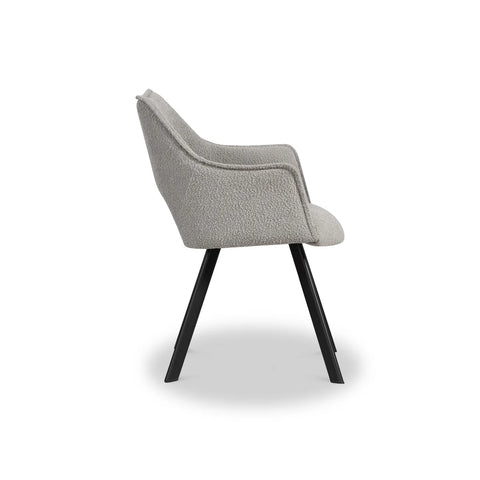 Harley Grey Boucle Dining Chairs, Set of 4. Also available in Distressed Grey Leather and Tan Faux Suede - Side View 