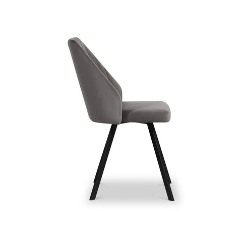 Federic Dark Grey Velvet Set of 4 Dining Chairs, also available in lLight Grey Leather - Side View 