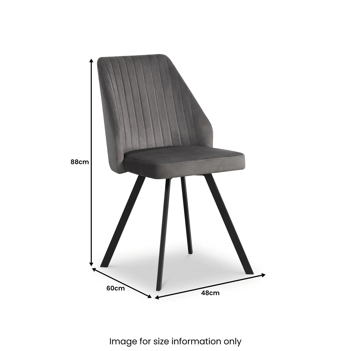 Federic Dark Grey Velvet Set of 4 Dining Chairs, also available in lLight Grey Leather - Dimensions 