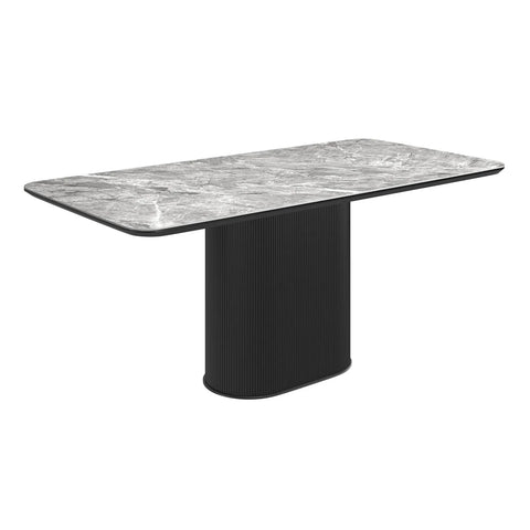 Blakely High Gloss Light Grey Marble Effect Ceramic Top Dining Table with Pedestal Base