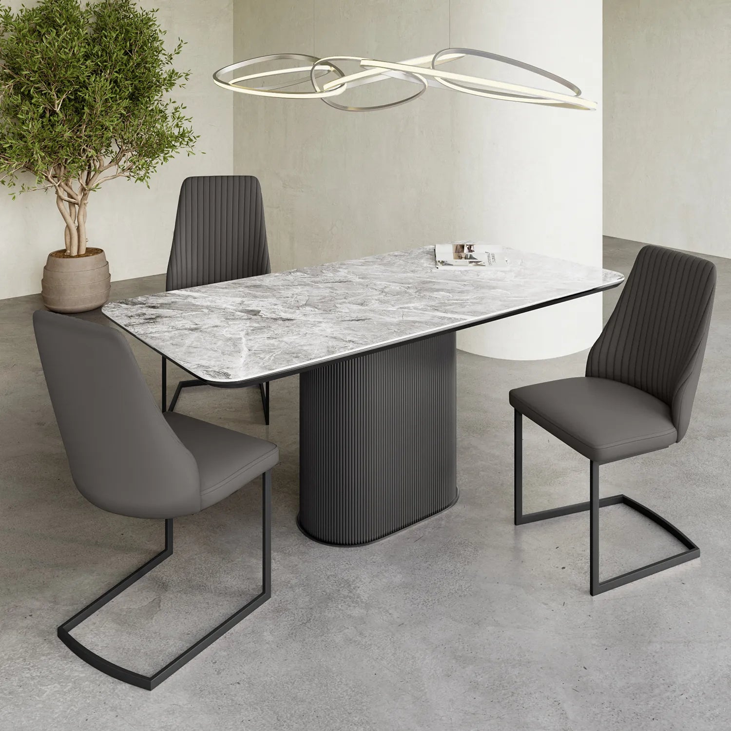 Blakely Grey Ceramic Dining Table and 6 Chairs Set