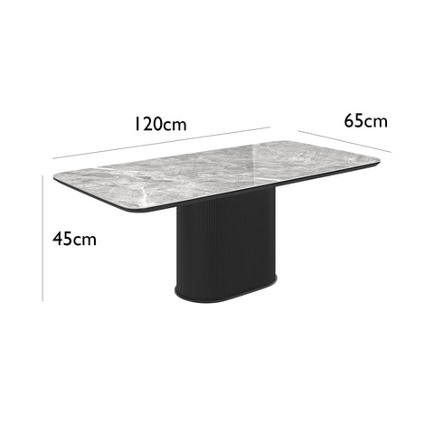 Blakely High Gloss Light Grey Marble Effect Ceramic Coffee Table with Pedestal Base - Dimensions 